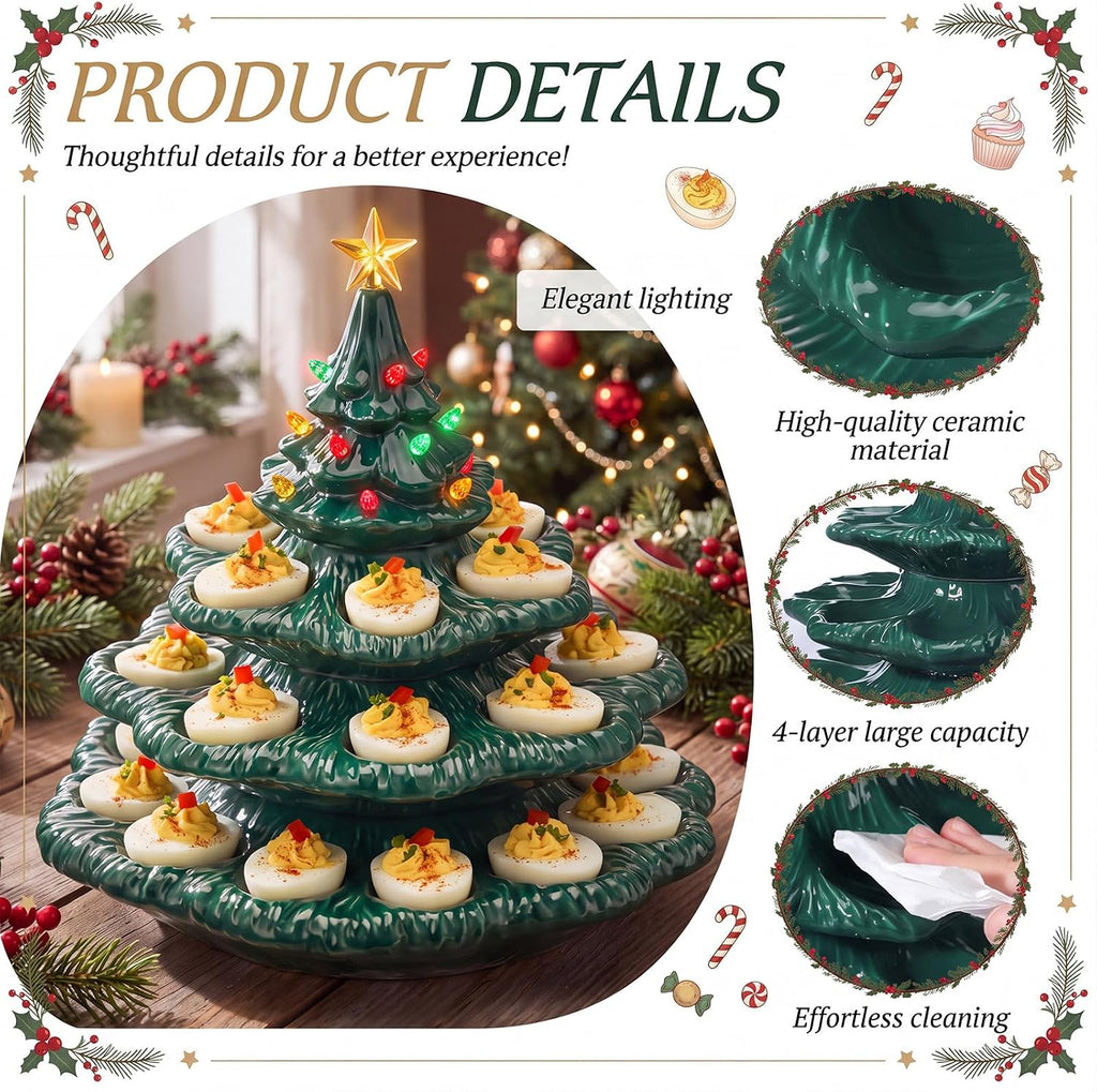 4 Tier Ceramic Christmas Tree Deviled Egg Tray, Holds 30 Eggs