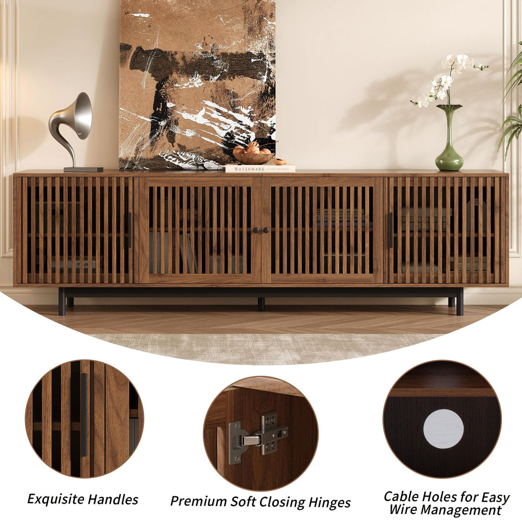78" Mid-Century TV Stand with Slatted Doors for 75-85 Inch TVs