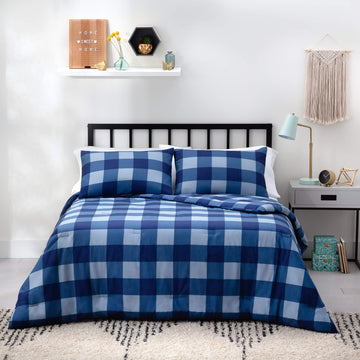 All Season Hypoallergenic Down Alternative Microfiber Comforter, Oversized Queen, White/Navy