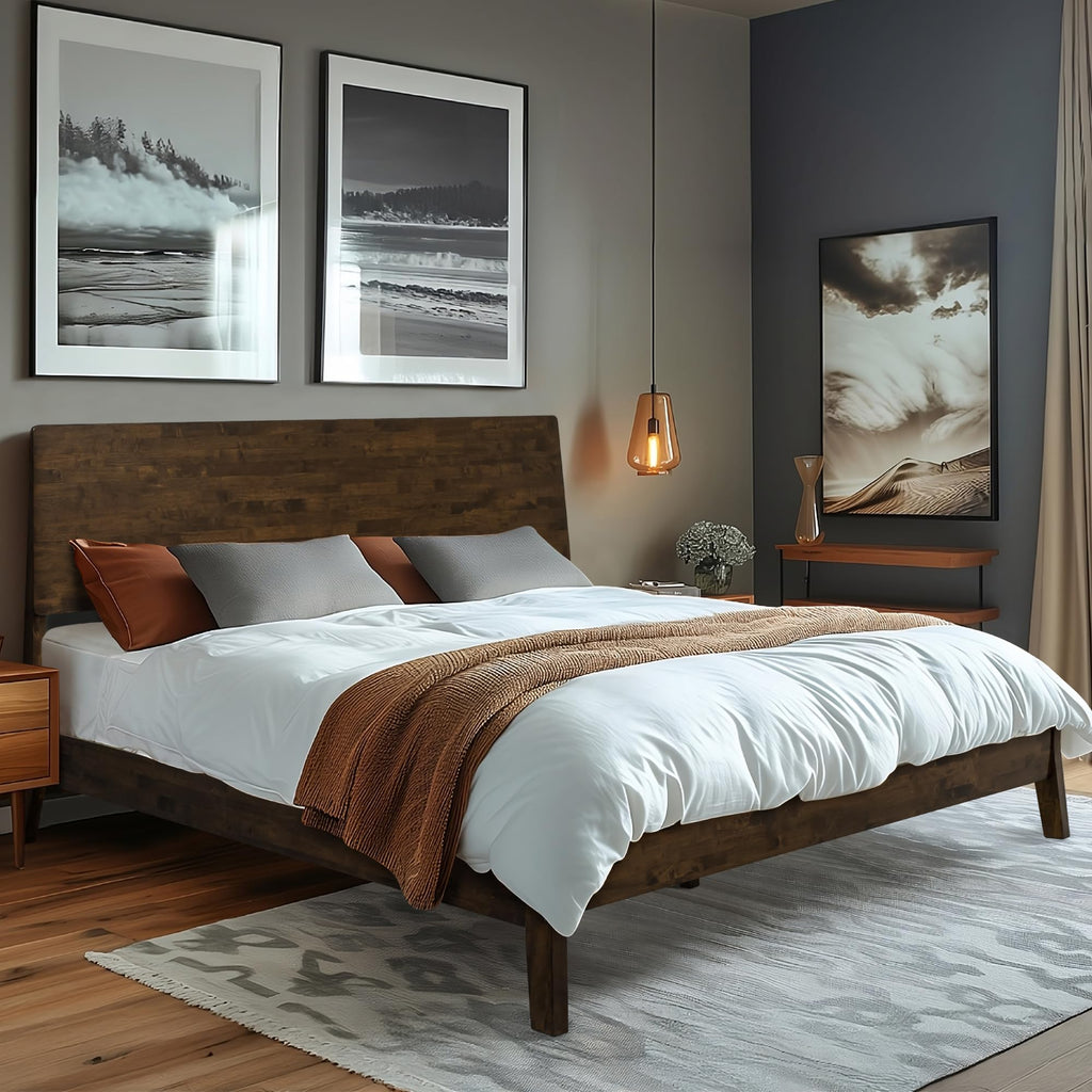 Serenity King Size Bed Frame, King Bed Frame with Headboard 800 lbs Capacity Natural Wood Bed All Mattress Support &