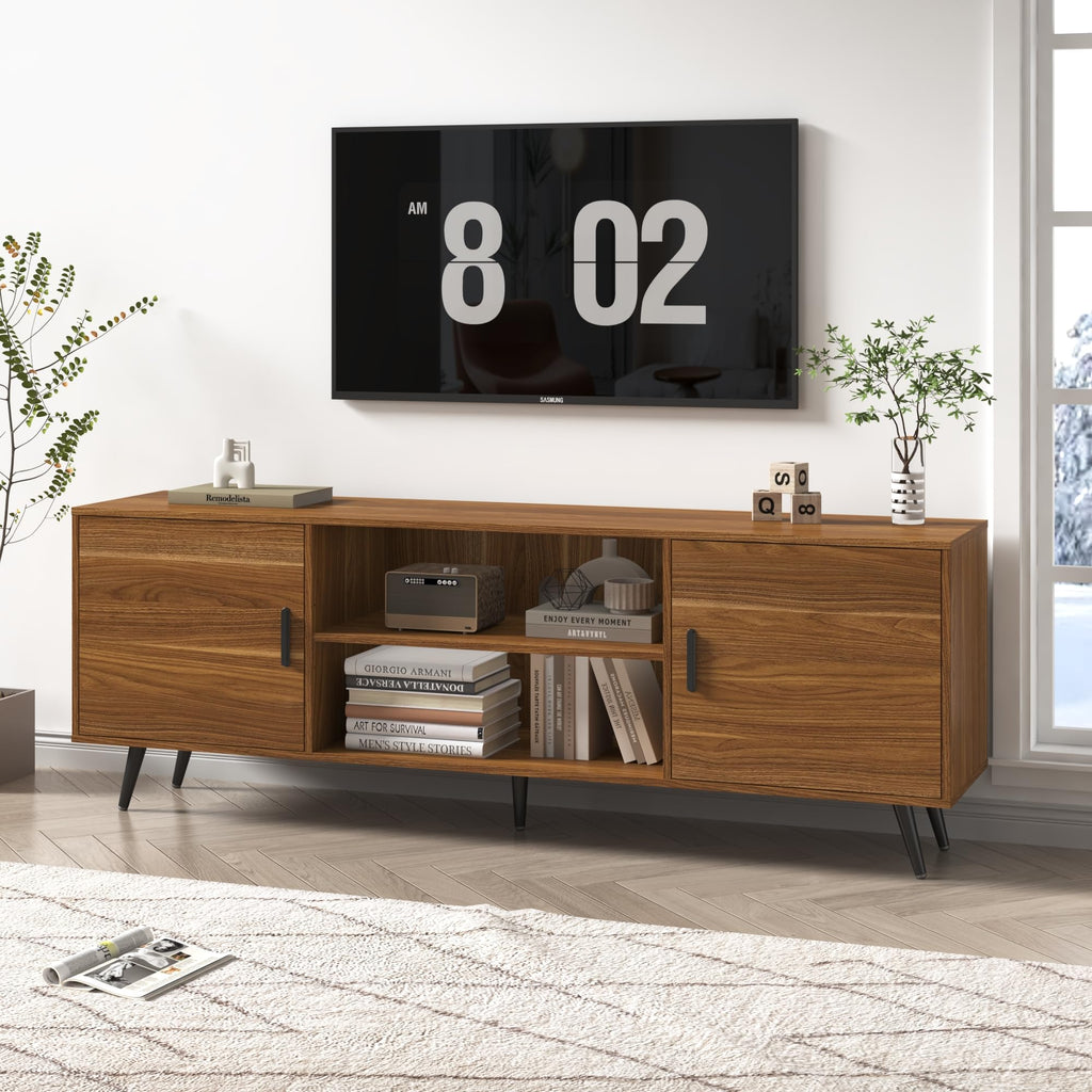 70 Inch Mid Century Modern TV Stand for 75 Inch TV, Wood TV Stand with Storage, Entertainment Center Bedroom, TV