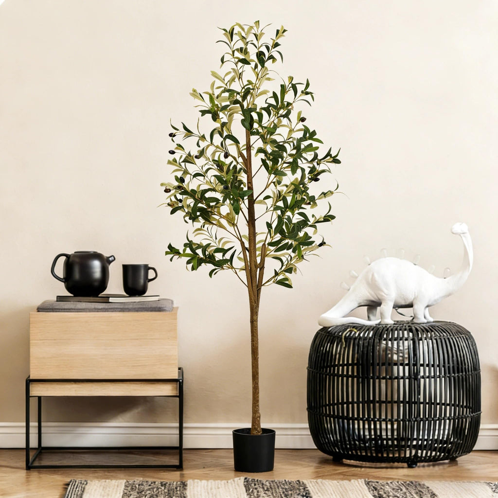 Artificial Olive Tree, 5FT Faux Olive Trees with Lifelike Olive Branches and Fruits, Fake Floor Plants with Pot for