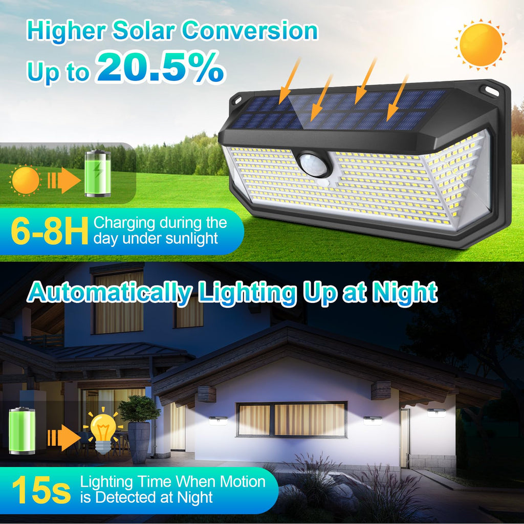 Solar Lights Outdoor Waterproof, 4-Pack Super Bright 388 LEDs Motion Sensor Security Lights with Lights Reflector and