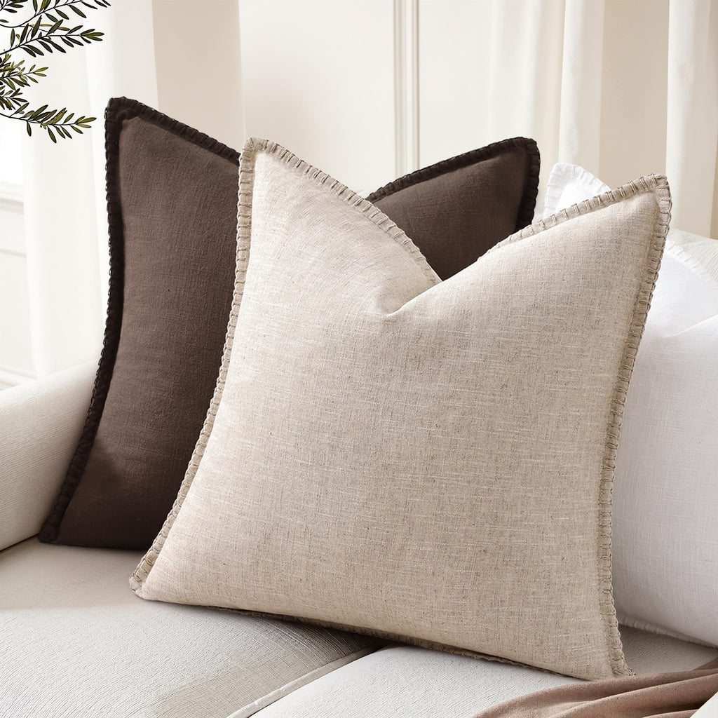 Linen Natural Beige Throw Pillow Covers 18X18 Set of 2