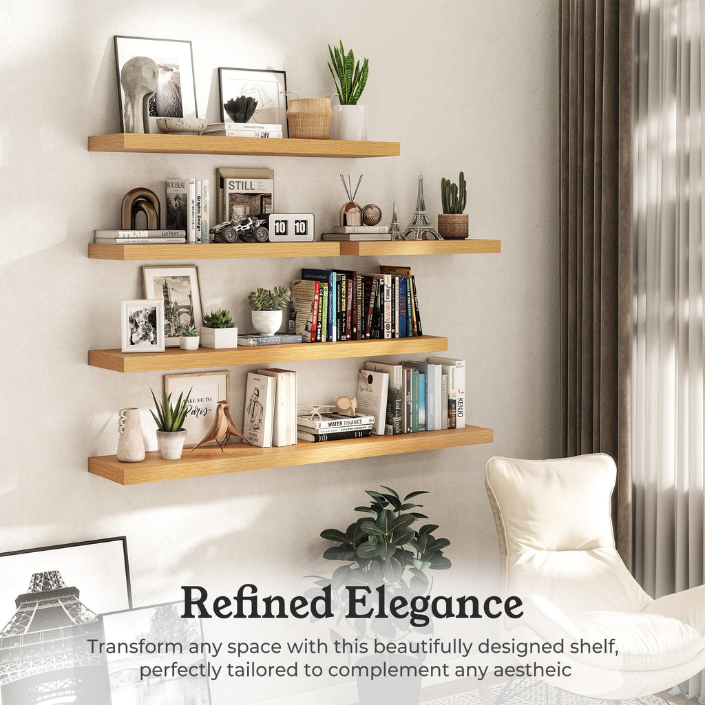 40" Natural Oak Color Floating Shelves Wood Wall Shelf, Set of 2