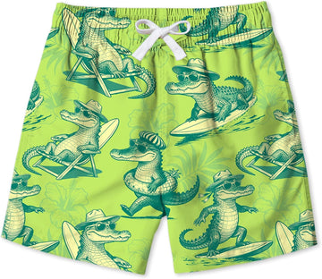 Boys Funny Print Swim Trunks with Anti-Chafe Mesh Lining