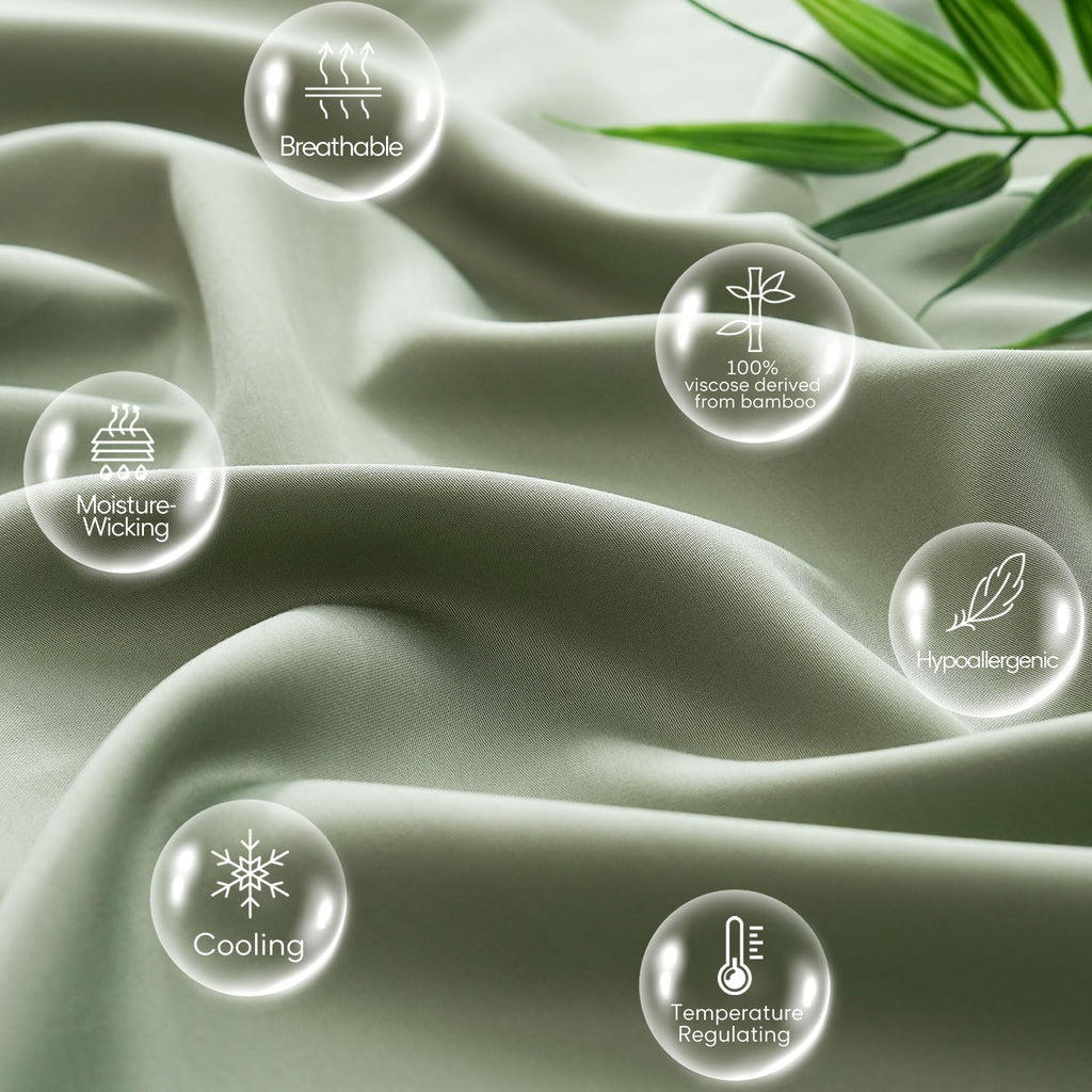 Sage Green 100% Viscose Derived from Bamboo Cooling Sheet Set Queen