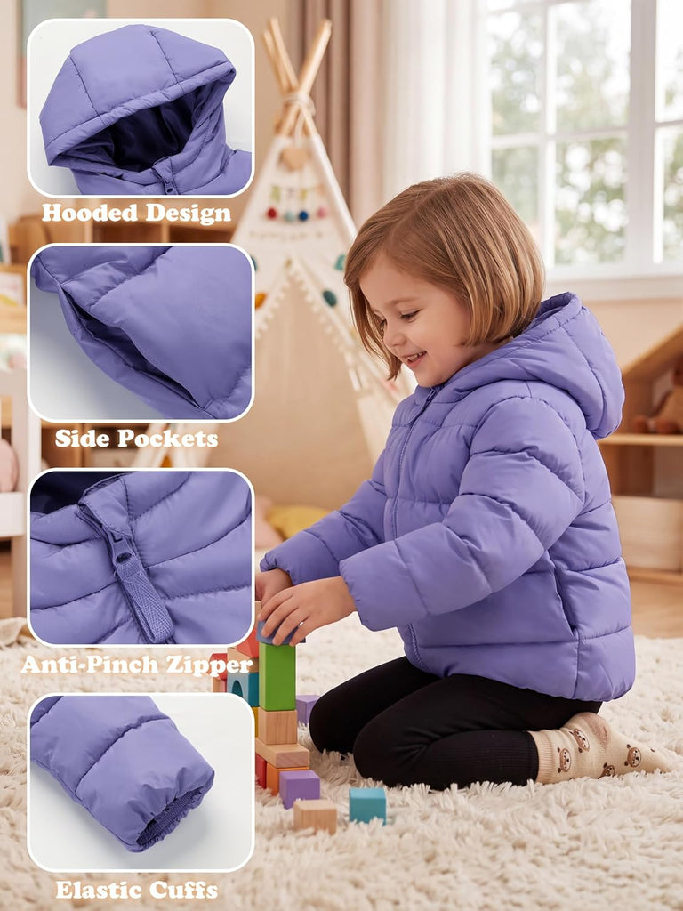 Toddler Girls Winter Midweight Puffer Jacket Hooded Warm Outwear