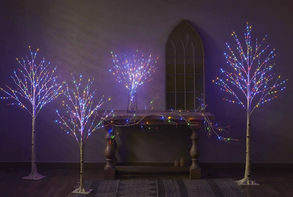 Lighted Birch Tree with 200L Multi Color and Warm White Fairy Lights 8 Functions 4FT, White Twig Tree with Lights for