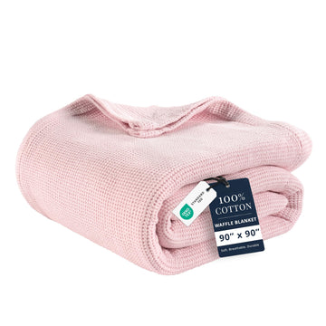 Blanket for Bed, 100% Cotton Waffle Weave - Cherry Blossom
