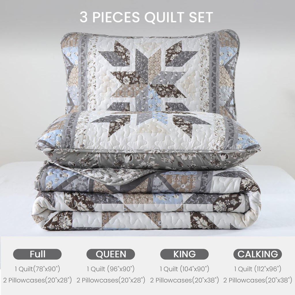 Patchwork Quilts, Reversible Grey Floral Quilt Bedding Set
