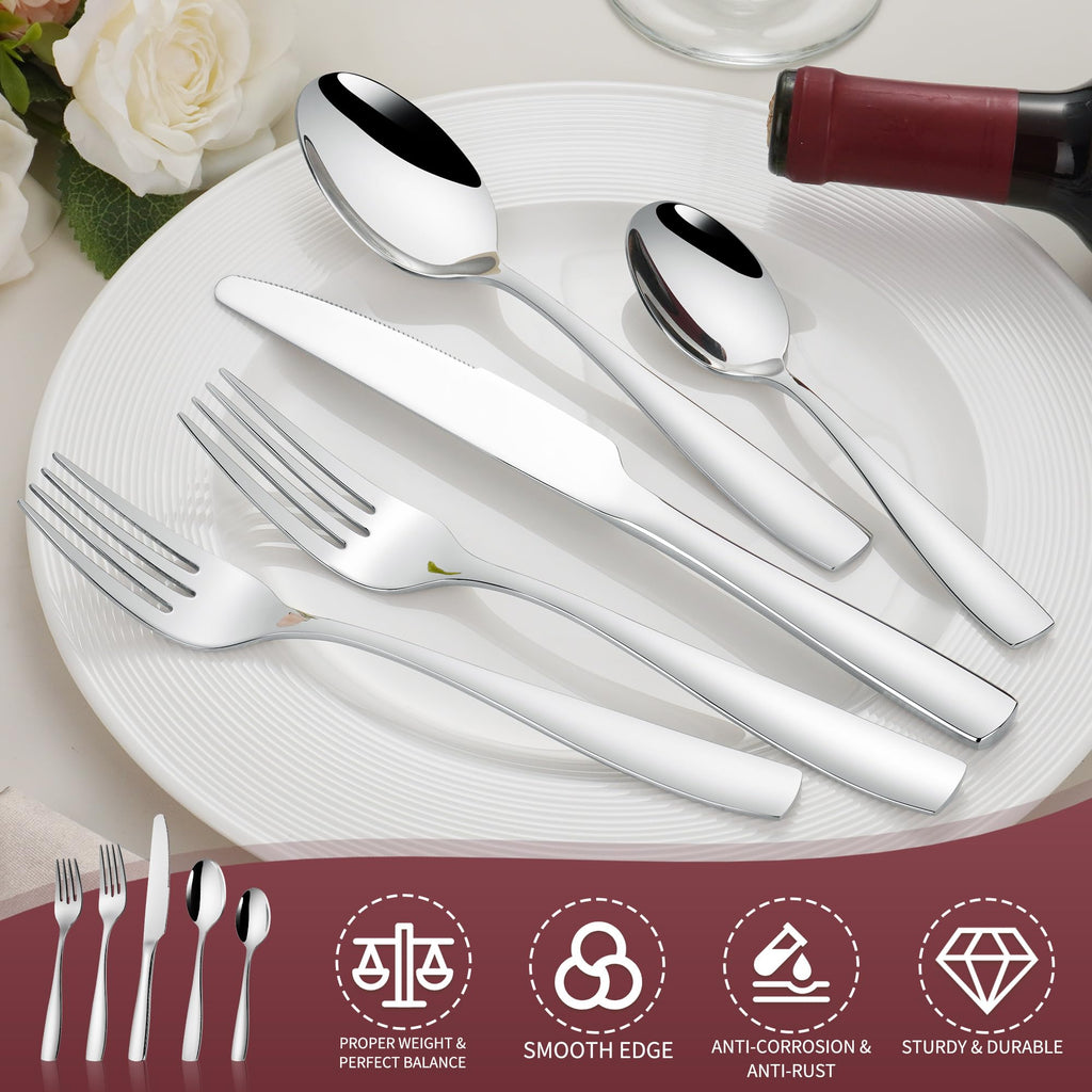 40 Piece Silverware Set for 8, 18/10 Stainless Steel Heavy Flatware Set