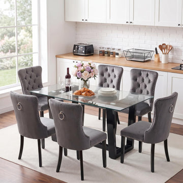 Dining Table Set for 6, Glass Dining Room Table with 6 Chairs