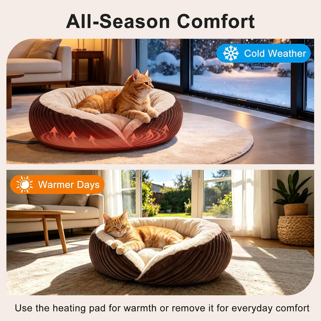 Heated Cat Beds for Indoor Cats and Small Dogs, Soft Donut Pet Bed