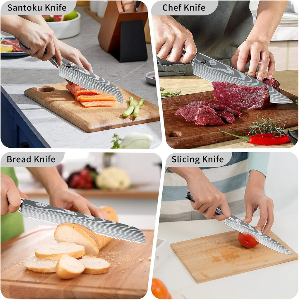 Chef Knife Sets with Roll Bag, 9 Pieces Professional Knife Set | High Carbon Stainless Steel Kitchen Knife Set with