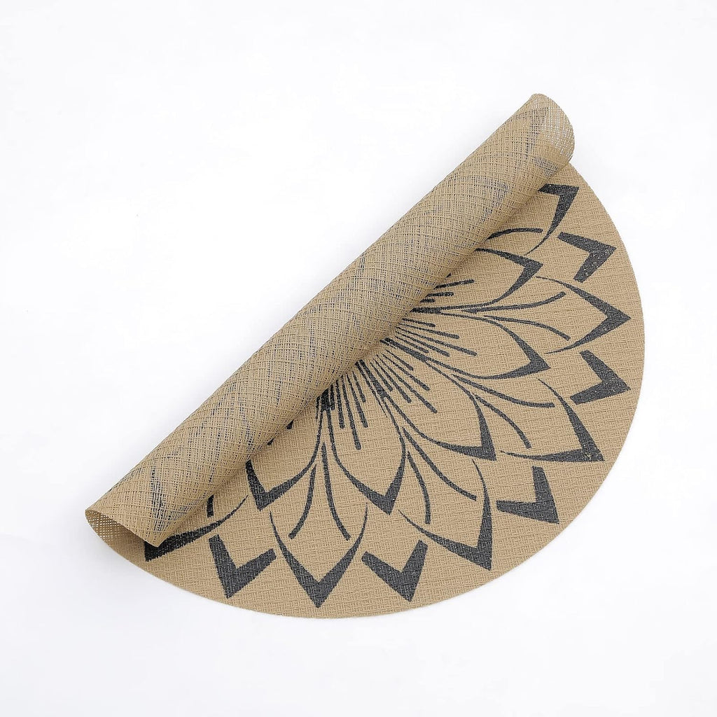 15 inch Round Vinly Placemats Boho Flower Print Place Mats Wipeable Non Slip Stain Heat Resistant Woven - Set of 6