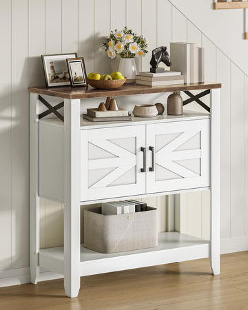 Farmhouse Console Table with Power Outlet, Coffee Bar Cabinet with Storage, Entryway Table, Coffee Bar Table, for