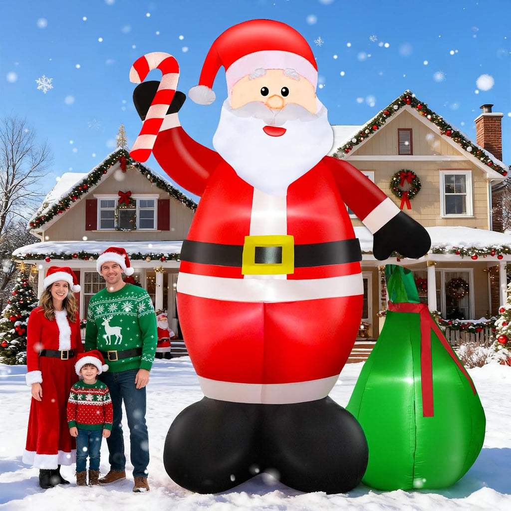12 Ft by 7.6 Ft Giant Christmas Inflatables Decorations Outdoor Santa Claus with Gift Bag with LED Light for