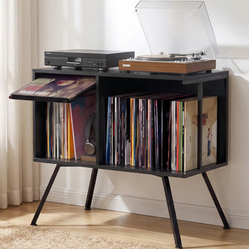 Flip Top Record Player Stand with Vinyl Storage Up to 150 Albums