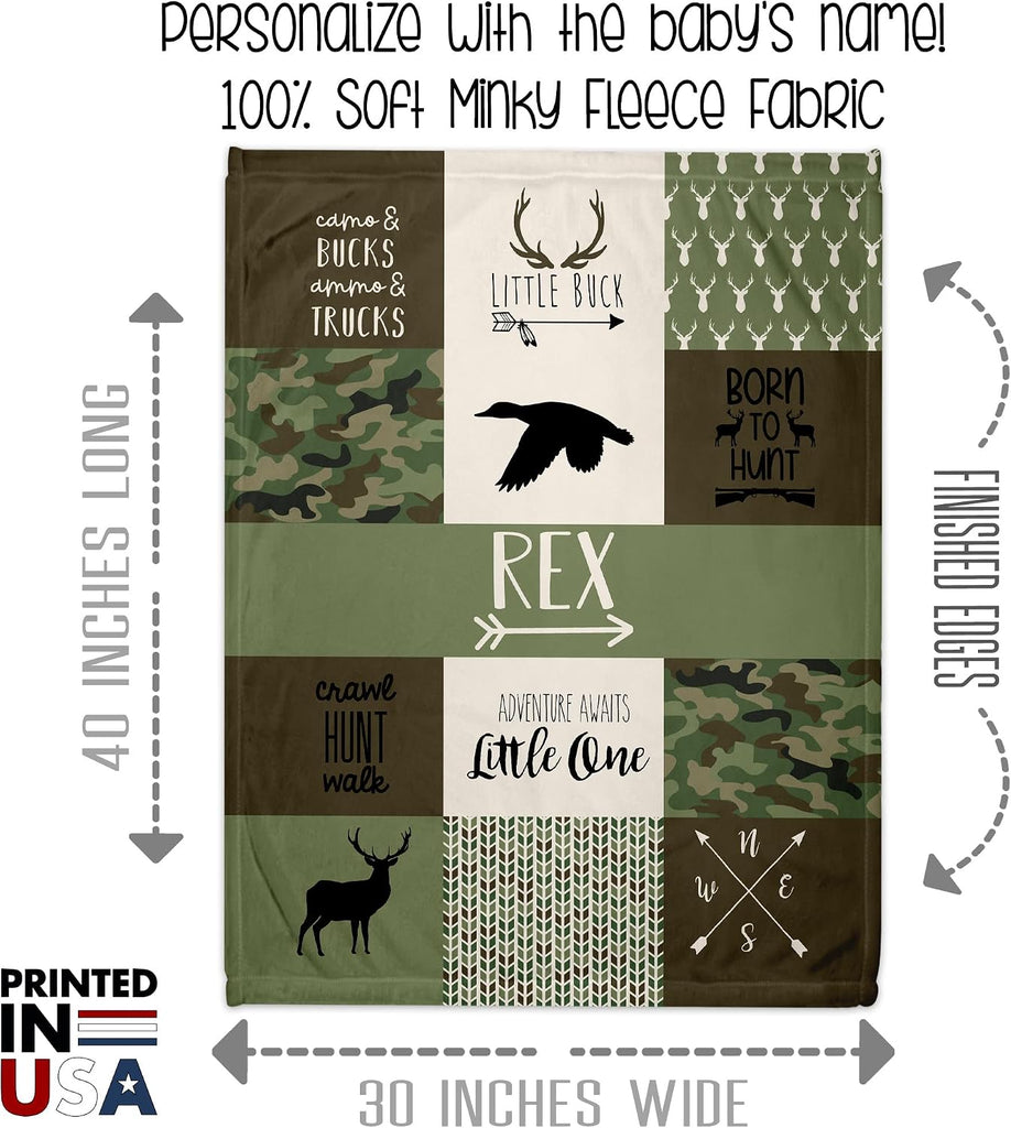 Ships Next Day - Camo Woodland Personalized Baby Blanket for Boys - Printed in America - Custom Blankets for Boys