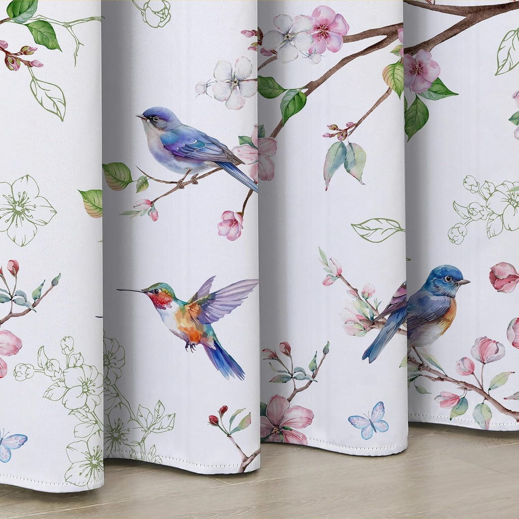 Spring Curtains 96 Inches Long, Floral Bird Branch Living Room Blackout Curtains Room Darkening, Farmhouse Light