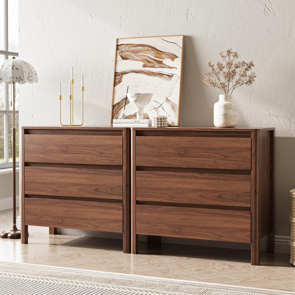Walnut 3 Drawers Dresser, 31.4" Wide Wood Dresser