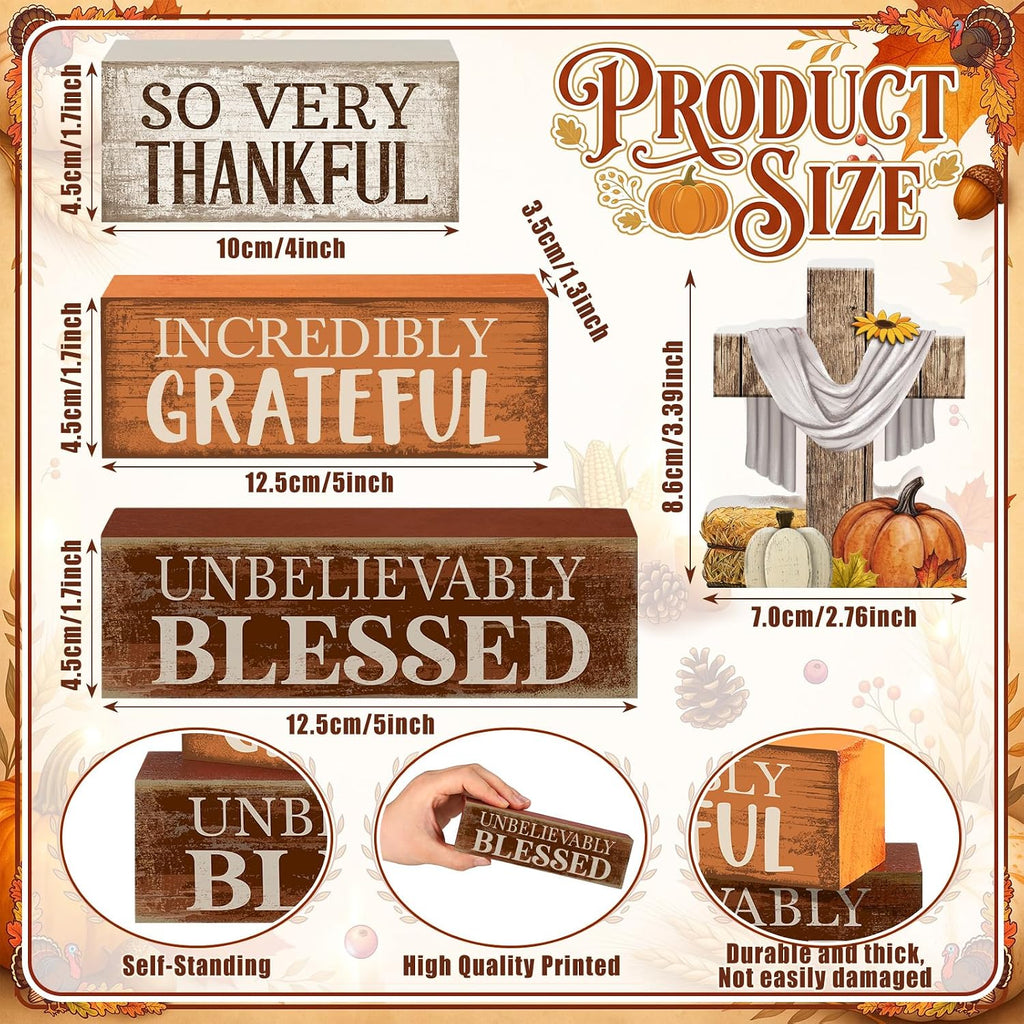 Fall Table Decoration Religious Cross Stacked Signs - Set of 4