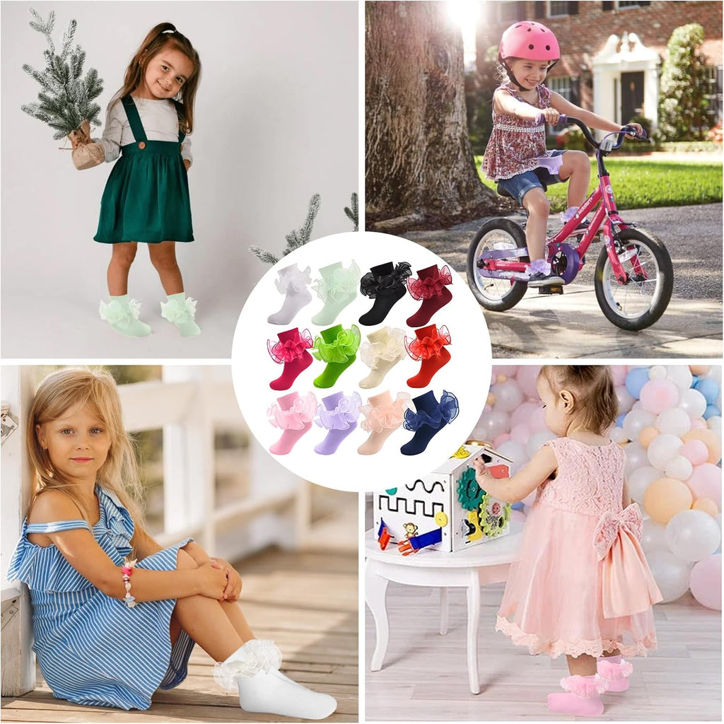 Double Lace Turn Cuff Frilly Church Dress Socks