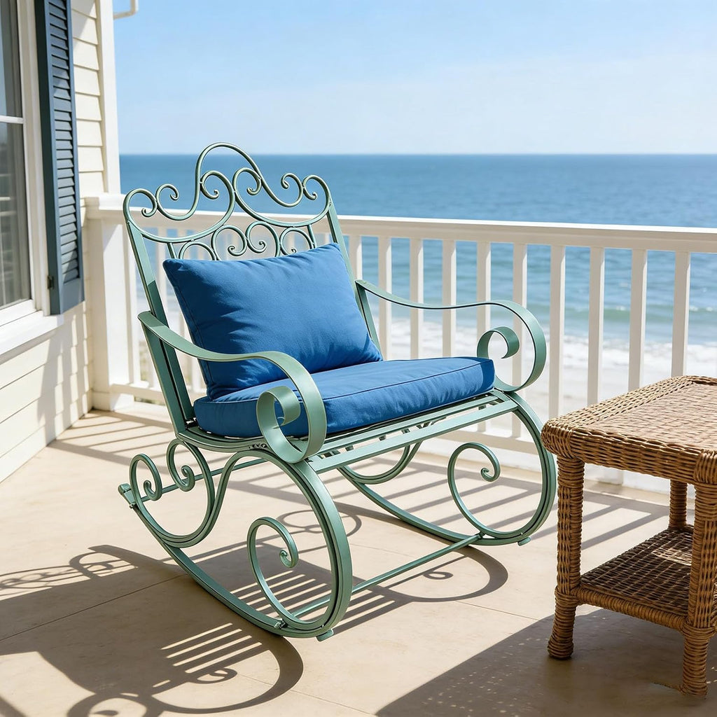 Outdoor Rocking Chair, Wrought Iron Metal Patio Rocking Chair with Armrests and Backrest, Suitable for Indoor