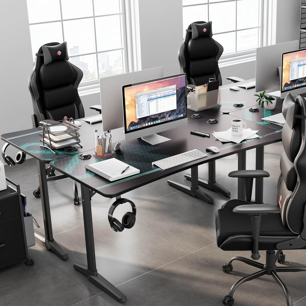 Gaming Desk 60" Home Office Computer Desk, New Polygon Legs Design, Captain Series (60 Inch, Black)