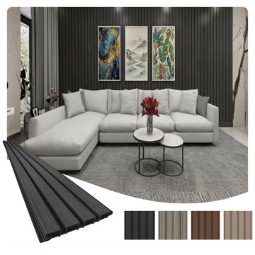 WPC Exterior Wall Slat Panels Waterproof Outdoor Composite Siding Cladding 94.5 in x 8.62 in 28.3 sq.ft Black 5 Pack