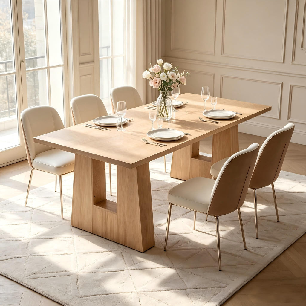 63" Dining Table for 4-6 People, Modern Kitchen Table, Light Oak