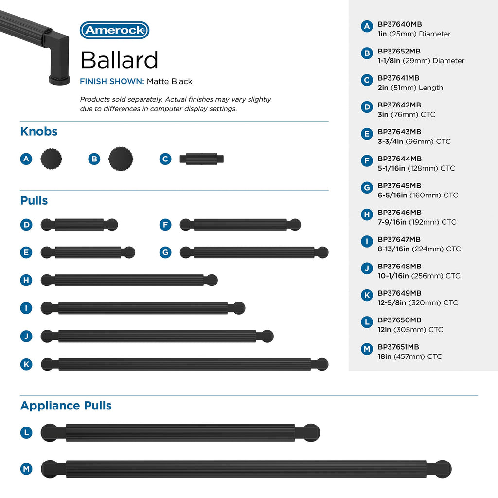 12" Ballard Matte Black Appliance Pull