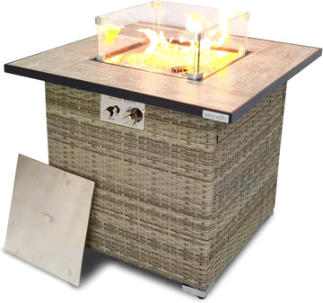 Propane Fire Pit Table, 50000 BTU CSA/ETL Certified Safe Gas Table with Sturdy Wicker Base, Stainless Steel Burner