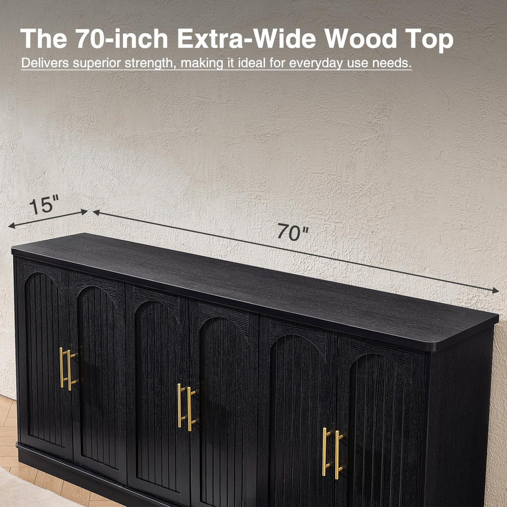 70" Modern Buffet Cabinet with 6 Doors Storage (Black)