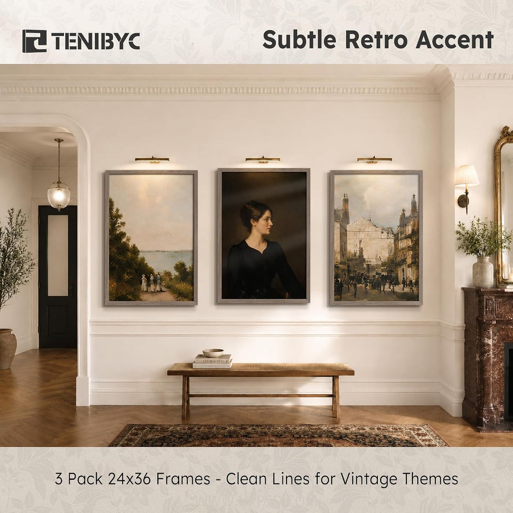 24x36 Poster Frame, Walnut Wood, 3 Pack, Gallery Wall Hanging | 1.2mm HD Plexiglass, Large Movie Poster Frame