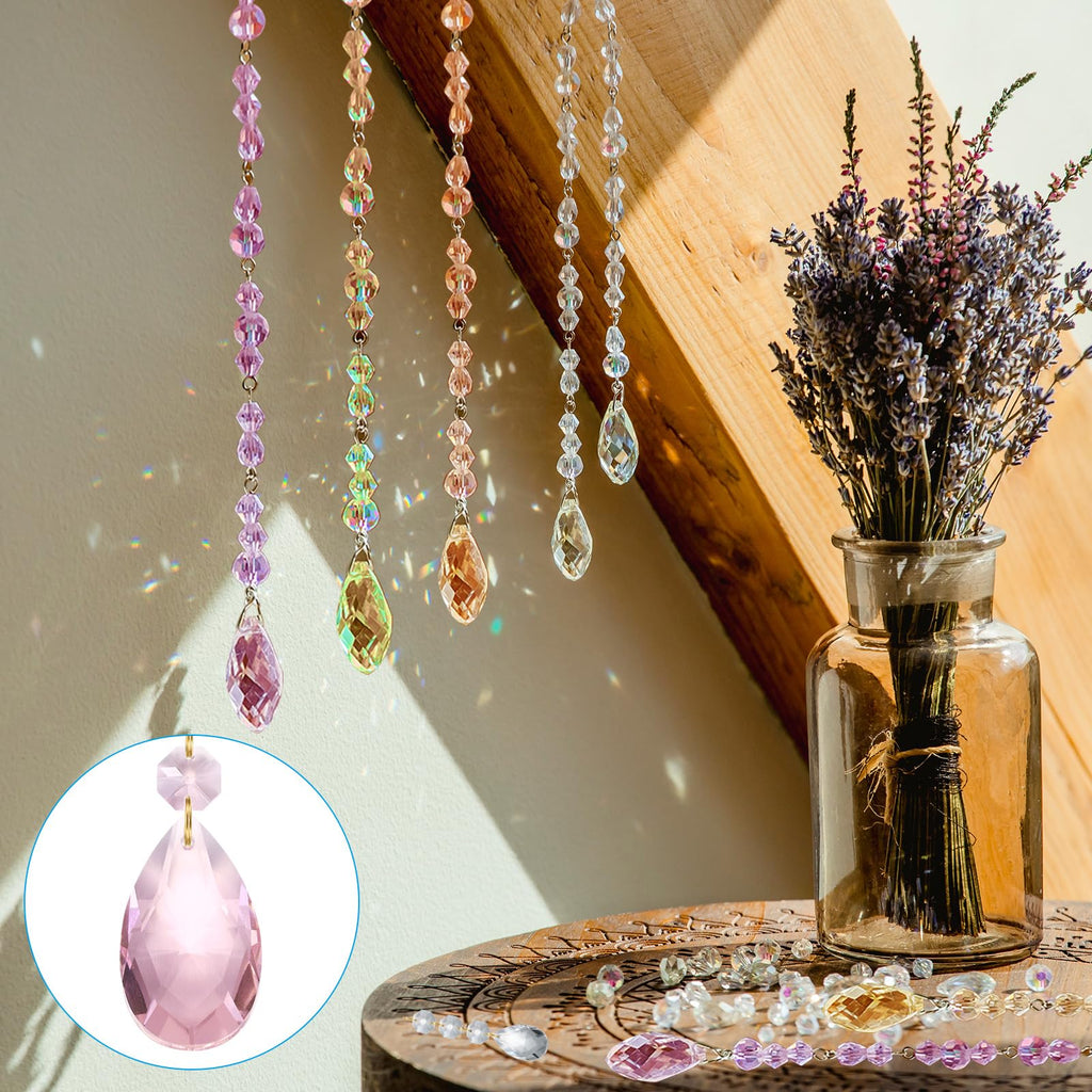 Teardrop Crystal Chandelier 160mm x 38mm Pink 6 Pack