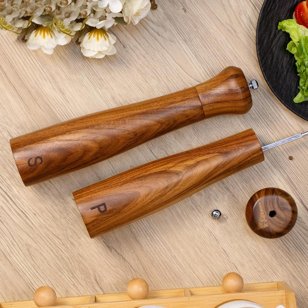 Inch Acacia Wooden Salt and Pepper Grinder Set Manual - Set of 2