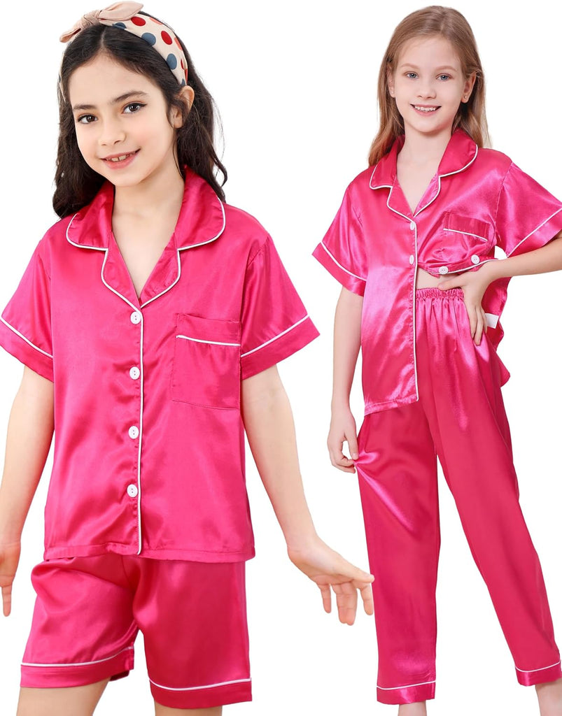 Girls Pajamas 3 Pcs Satin PJs Set Silky Soft Sleepwear -13