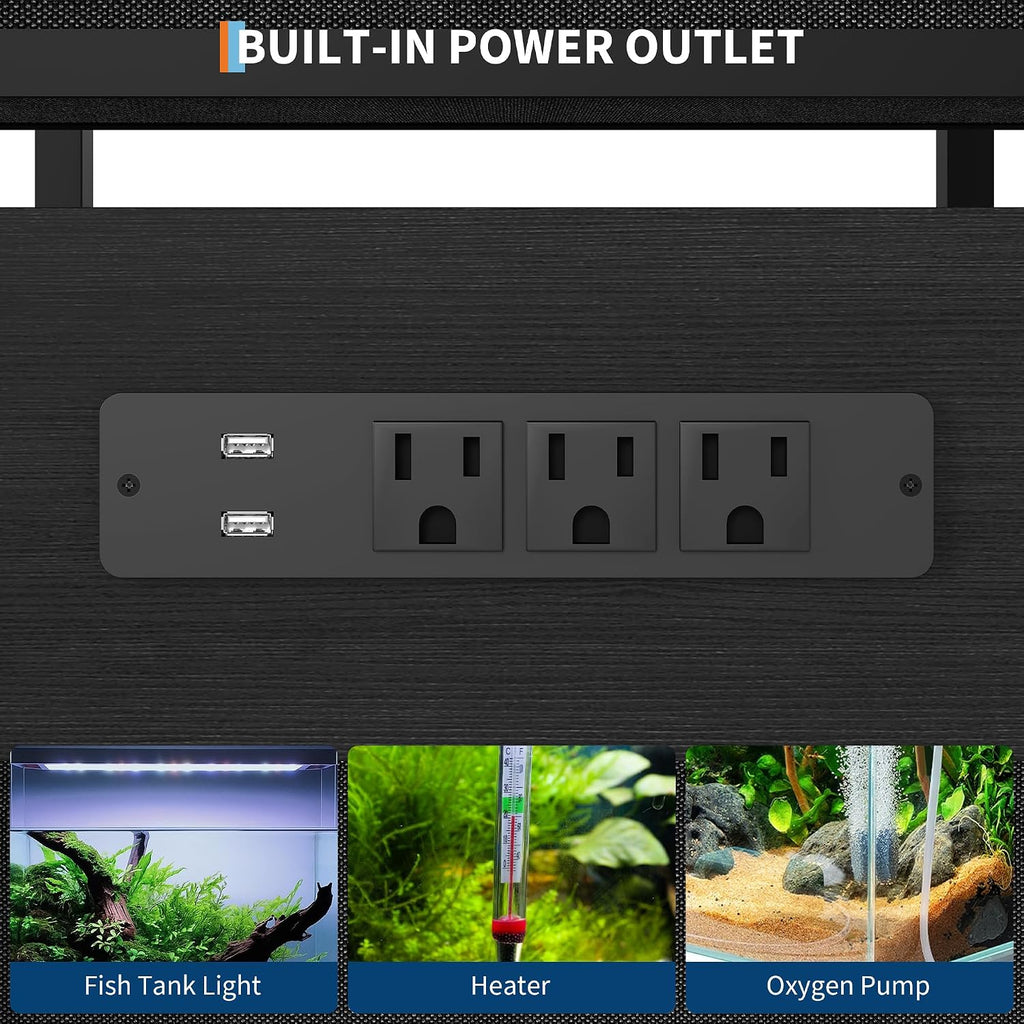 20-29 Gallon Fish Tank Stand with Power Outlets, Heavy Duty Metal and Wood Aquarium Stand with 2 Drawer and Sturdy