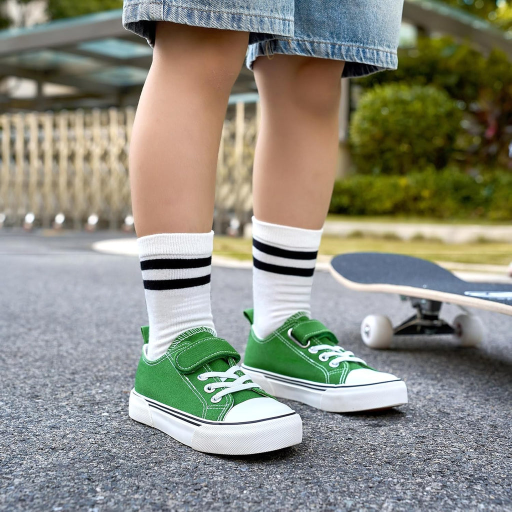 Toddler Boys and Girls Sneakers Low Top Adjustable Strap Canvas Shoes for Kids
