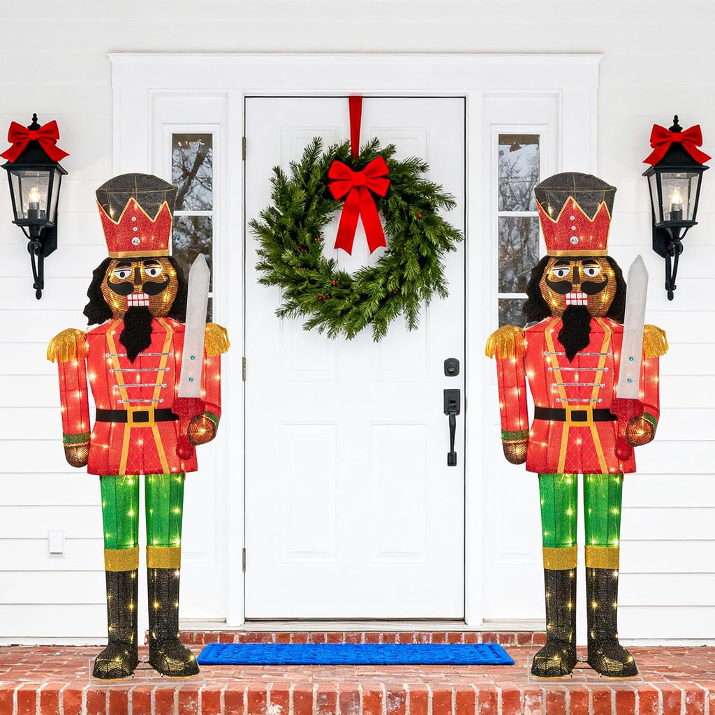 5 FT Lighted Christmas Nutcracker with Glitter Sword, 3D Soldier