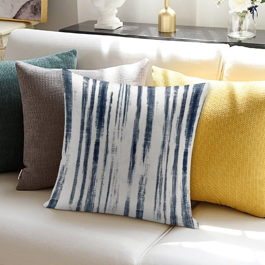 Custom Pillow Cases 24"x24" Blue French Ticking Stripes Large Couch Pillows with Hidden Zipper White Cotton Linen