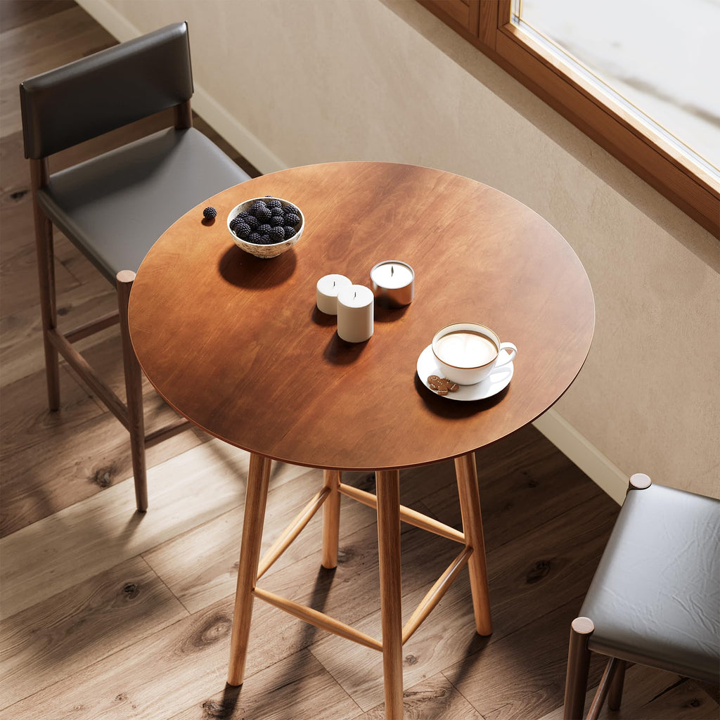 Solid Wood Bar Table, 39.37-Inch Round Bistro Table with Sturdy Frame, Small Space (Rustic Walnut)