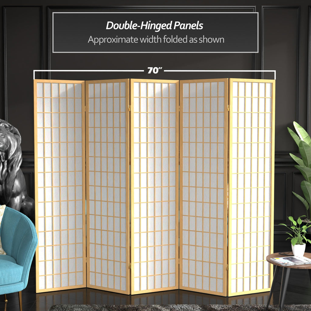 6 ft. Tall Window Pane Shoji Screen - Natural - 5 Panels