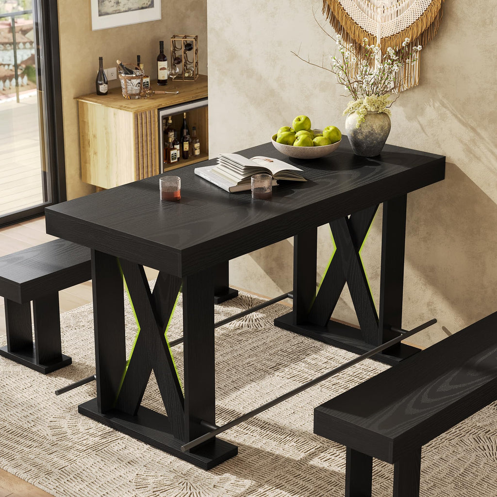63" Bar Table, Pub Table with Metal Footrest (Black, 1)