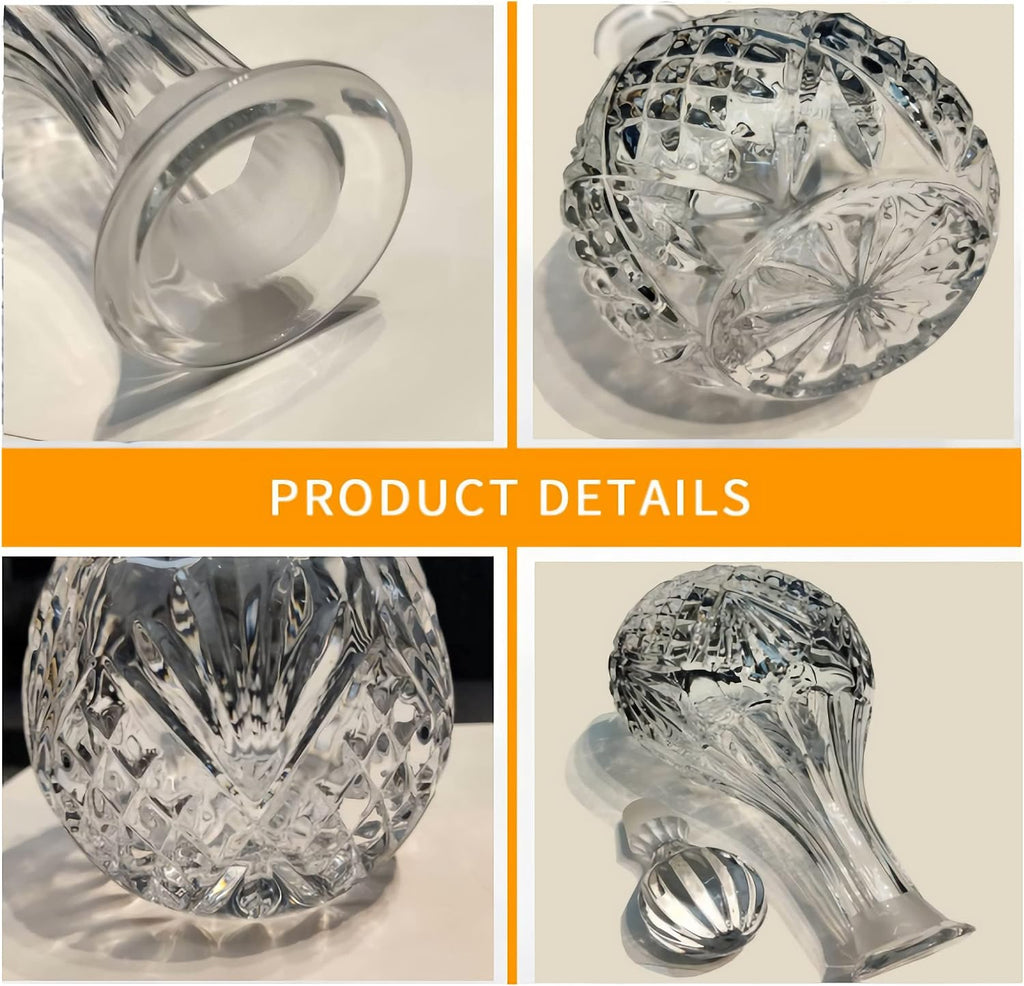 Whiskey Decanter with Glass Stopper,27 oz Diamond Engraved Wine Bottle