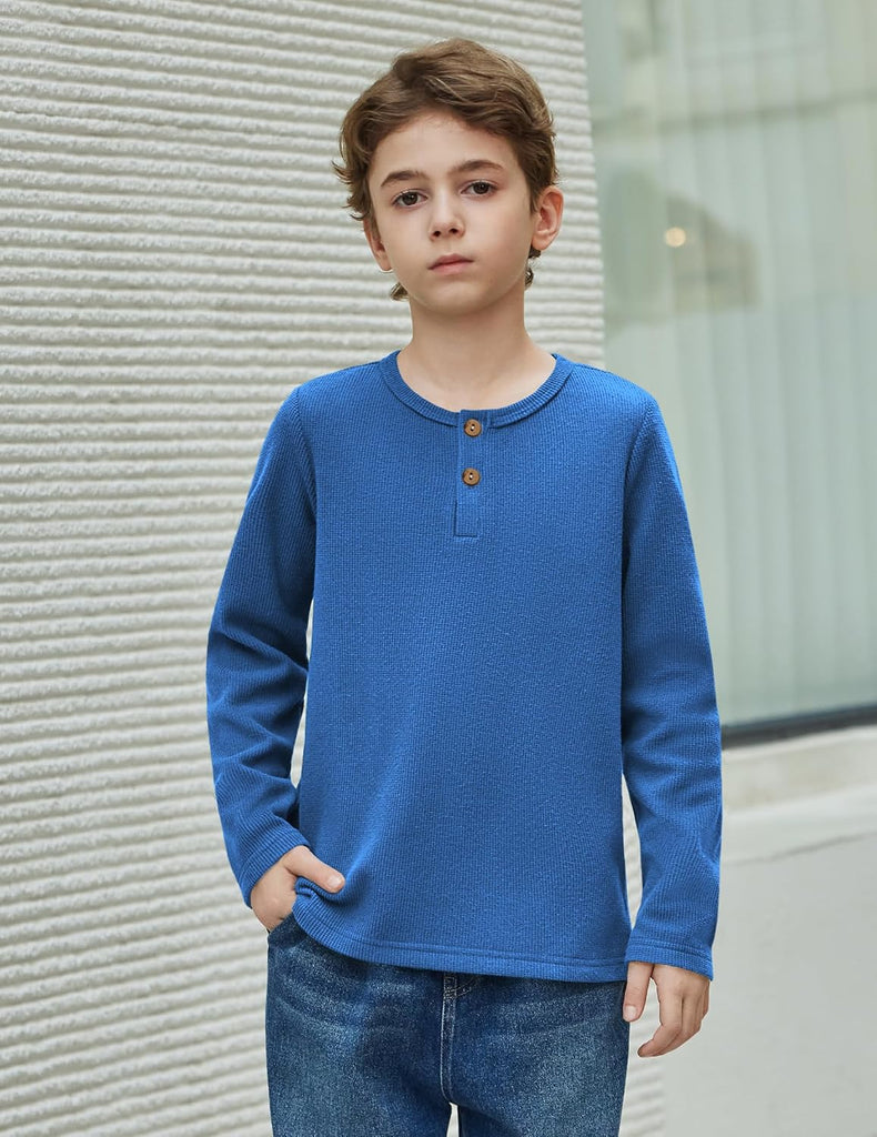 3 Pack Boys Waffle Henley Long Sleeve Thermal Shirts