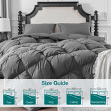 Pinch Pleat Goose Down Feathers Fiber Comforter Full/Queen All Season-Ultra Soft and Cozy Noiseless 
