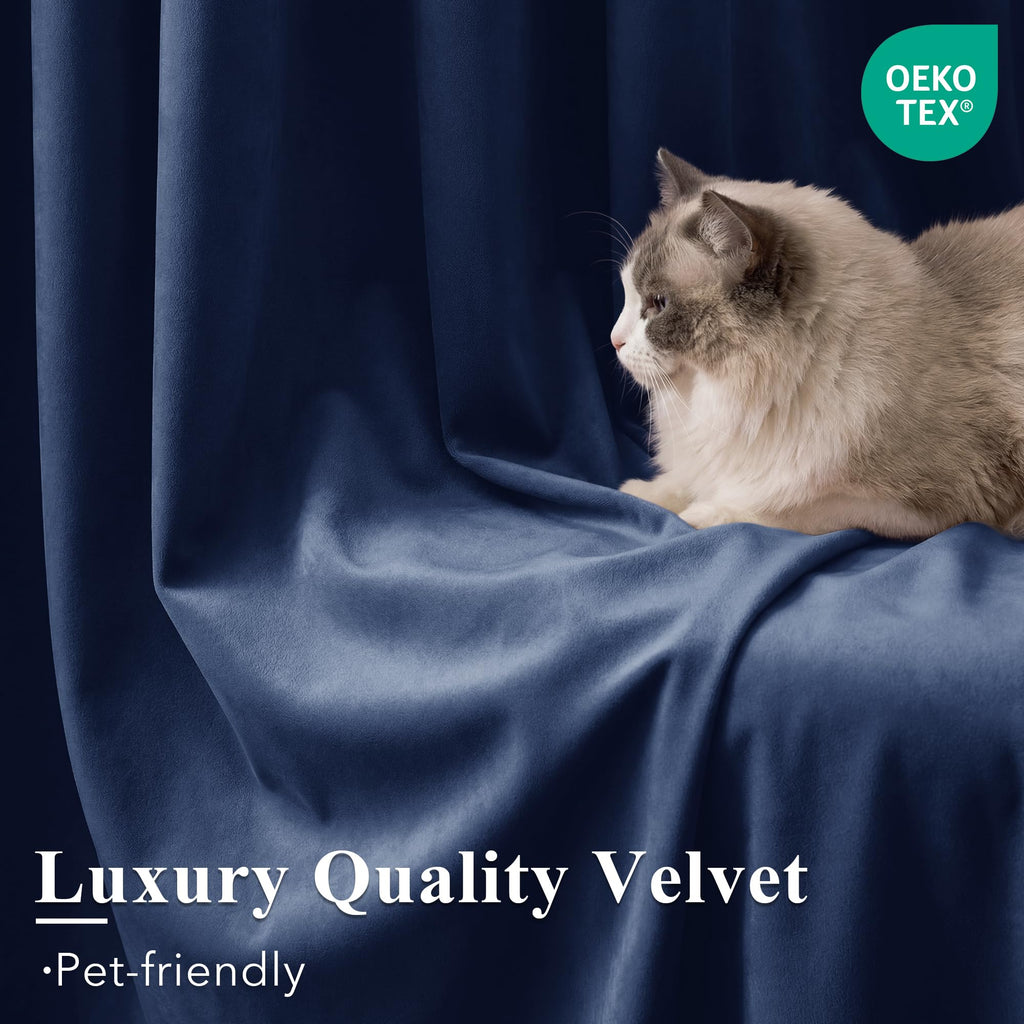 Navy Blue Velvet Blackout Curtains, W52xL120, 2 Pcs